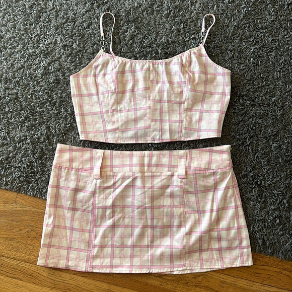 NWT Princess Polly Check Mate Mini Multi Skirt Set In Pink Size 12 - Picture 2 of 16